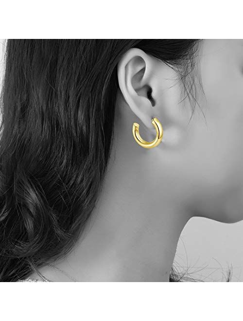 Howoo 14K Gold Plated Chunky Gold Hoops High Polished Gold Hoop Earrings for Women