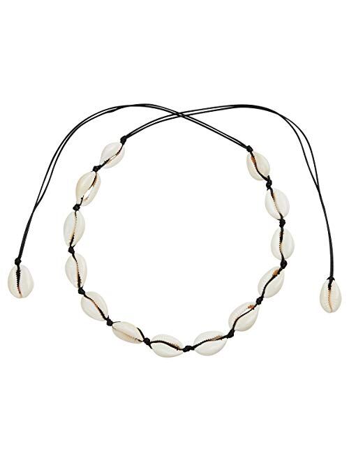 SUNSCSC Handmade Summer Beach Shell Conch White Velvet Rope Choker Necklace Adjustable Conch Shell Necklace Jewelry