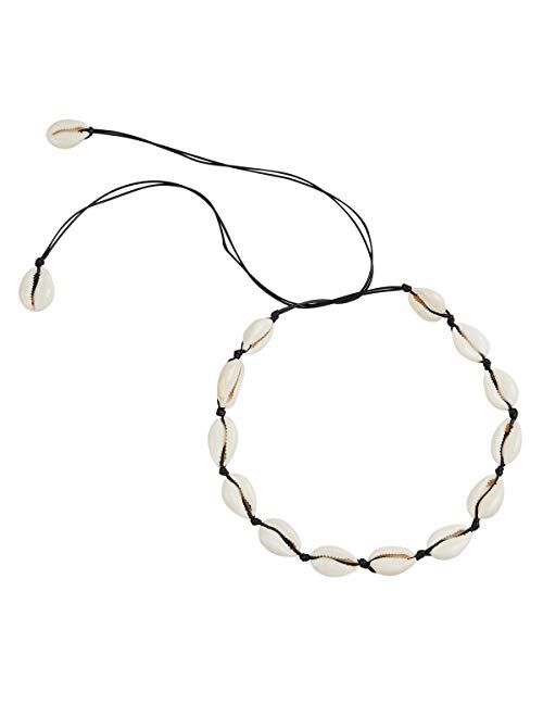 SUNSCSC Handmade Summer Beach Shell Conch White Velvet Rope Choker Necklace Adjustable Conch Shell Necklace Jewelry