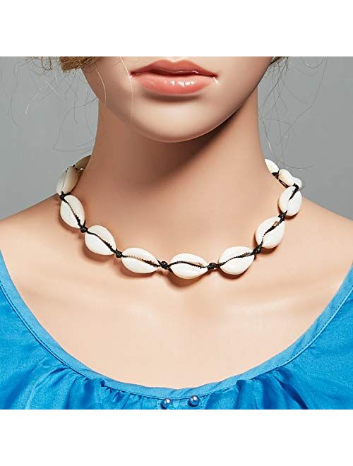 SUNSCSC Handmade Summer Beach Shell Conch White Velvet Rope Choker Necklace Adjustable Conch Shell Necklace Jewelry
