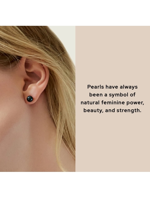 THE PEARL SOURCE Black Japanese Akoya Real Pearl Earrings for Women - 14k Gold Stud Earrings | Hypoallergenic Earrings with Genuine Cultured Pearls, 6.0mm-9.0mm