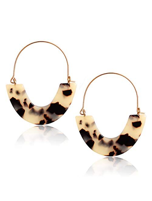 CEALXHENY Acrylic Earrings Tortoise Hoop Earrings Statement Wire Resin Earrings Fan Drop Dangle Earring for Women