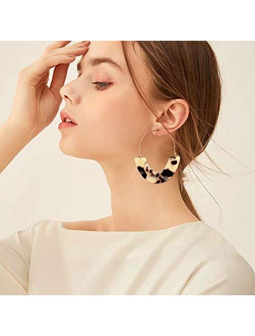CEALXHENY Acrylic Earrings Tortoise Hoop Earrings Statement Wire Resin Earrings Fan Drop Dangle Earring for Women