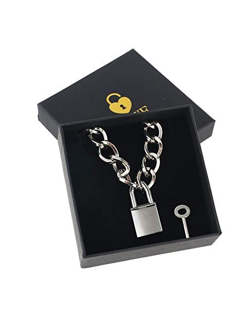 Lover Heart Padlock Necklace Metal Padlock Collar Choker for Men Women with Lock and Key