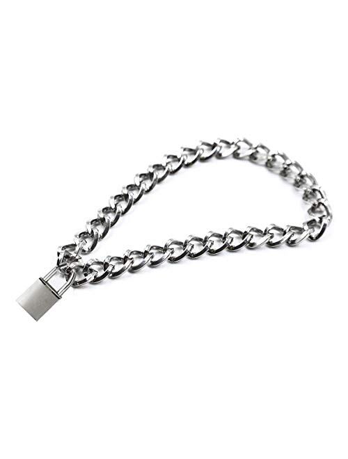 Lover Heart Padlock Necklace Metal Padlock Collar Choker for Men Women with Lock and Key