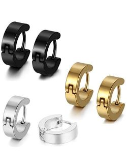Aroncent Stainless Steel 8 Pairs Mens Small Hoop Huggie Hinged Earrings Set 4mm