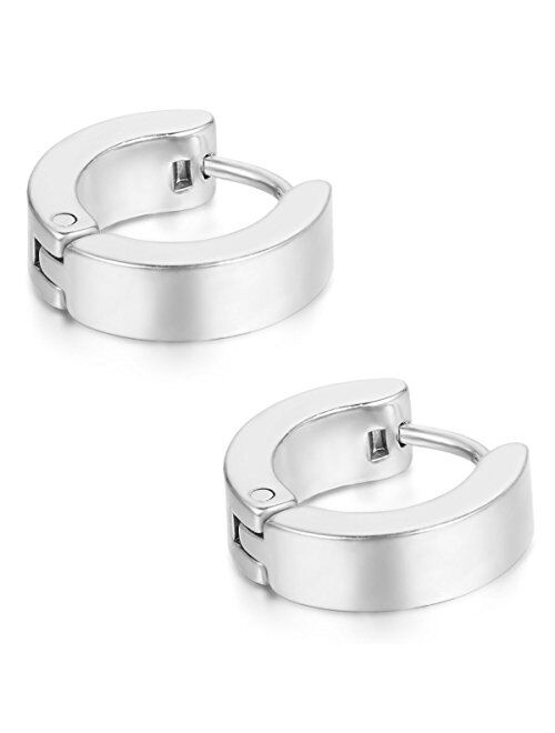 Aroncent Stainless Steel 8 Pairs Mens Small Hoop Huggie Hinged Earrings Set 4mm