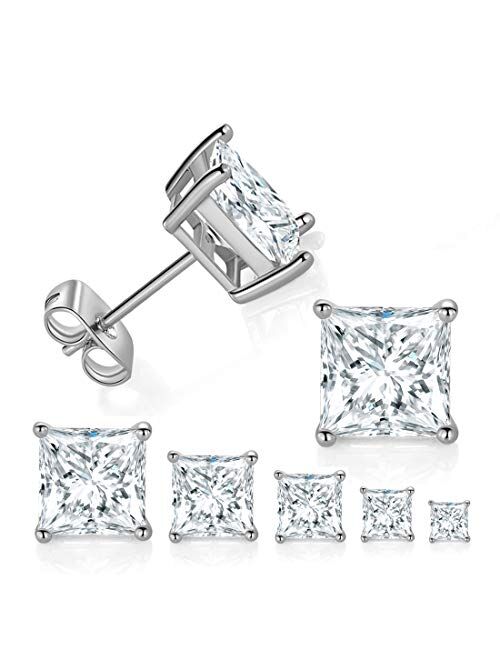 5 Pairs 18K White Gold Plated Princess Cut Clear Cubic Zirconia Stud Earring Pack