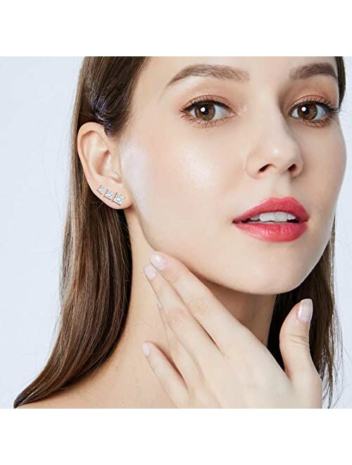 5 Pairs 14K Yellow Gold Plated Princess Cut Clear Cubic Zirconia Stud Earring Set