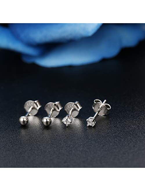 Sllaiss 6 Pairs Sterling Silver Tiny Ball Stud Earrings for Women Girls Round CZ Earrings Set