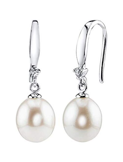 The Pearl Source Freshwater Cultured Pearl Earrings for Women Sterling Silver Dangle Earring with Cubic Zirconia
