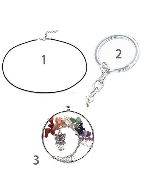 Joya Gift Tree of Life Keychain Natural Crystal Stone Handmade DIY Keychain Charm Pendant Necklace