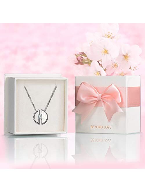 Beyond Love Tai Chi Collection Round Pendant Necklace 18K White Gold Plated Dainty Chain Choker Mother-of-Pearl 5A Zirconia Necklace for Women Girl Jewelry Gift Silver 18