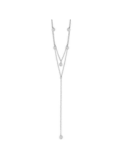 SHEGRACE 925 Sterling Silver Double Layered Necklace, with Three Round AAA Zircon Pendant 16"~17.3"