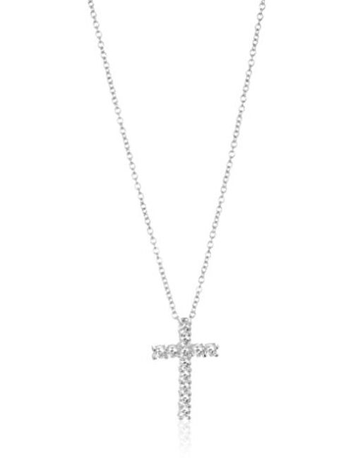Platinum or Gold Plated Sterling Silver Cross Pendant Necklace with Swarovski Zirconia, 18"