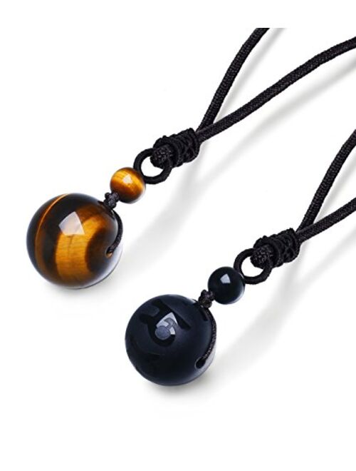 LOYALLOOK Unisex Natural Tiger Stone Onyx Stone Lucky Blessing Chakra Beads Pendant Adjustable Healing Necklace