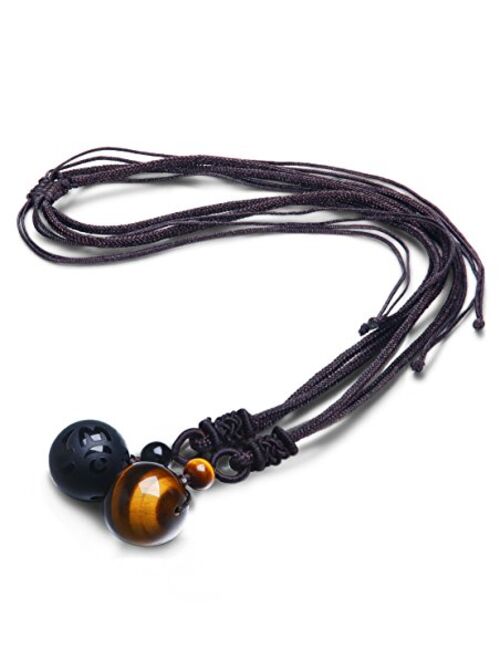 LOYALLOOK Unisex Natural Tiger Stone Onyx Stone Lucky Blessing Chakra Beads Pendant Adjustable Healing Necklace