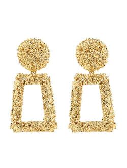 ATIMIGO Statement Drop Earrings Large Metal Geometric Dangle Earrings Silver/Gold for Women Girls