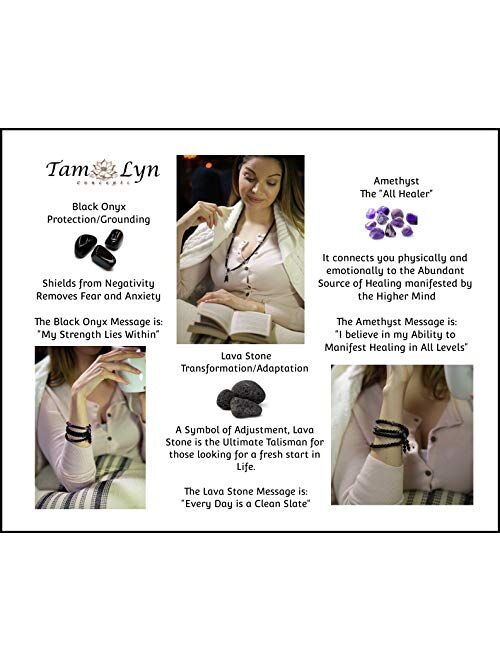 TamLyn Concepts Prayer Beads with Black Onyx and Lava Rock for Aromatherapy - Japa Mala Beads Necklace for Grounding - Beaded Bracelet - Includes Bonus Remote Reiki Sessi