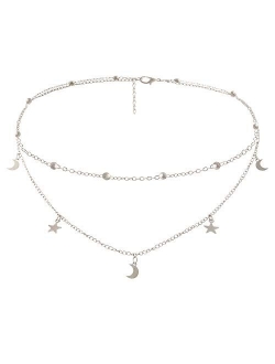 BaubleStar Star Moon Charm Necklace Layering Chain Choker for Women Girls