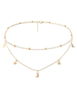 BaubleStar Star Moon Charm Necklace Layering Chain Choker for Women Girls