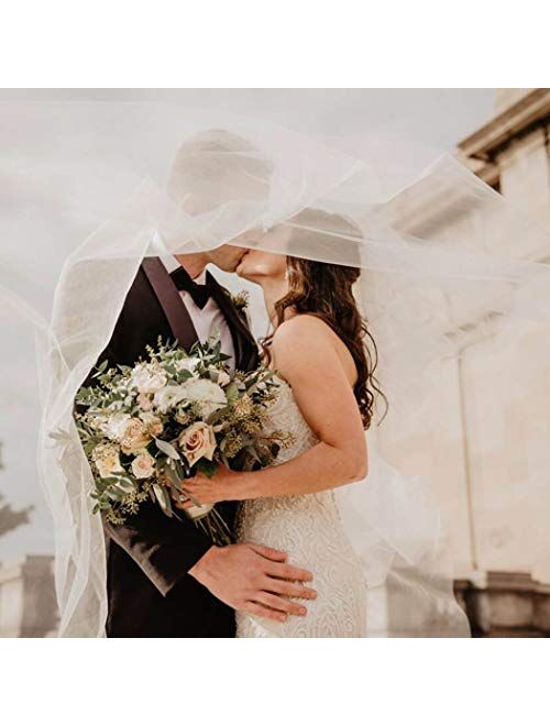 Whisttle 2-Tier Wedding Veil Waist Length Veil Short Bride Hair Accessoies Bridal Tulle with Comb and Pencil Edge