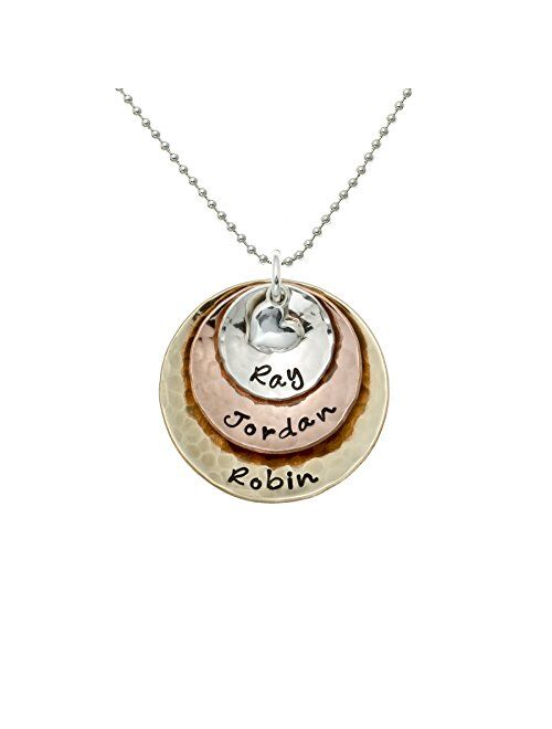 My Three Treasures Personalized Charm Necklace with 925 silver, Gold and Rose Gold Plated discs. Customized with any Words or Names of your choice. Gifts for Her, Mother,