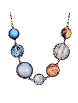 7 Planet Necklace,Solar System Handmade Charm Necklace with double-sided glass crystal ball for female teachers