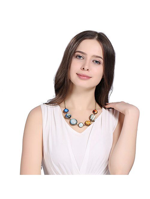 7 Planet Necklace,Solar System Handmade Charm Necklace with double-sided glass crystal ball for female teachers