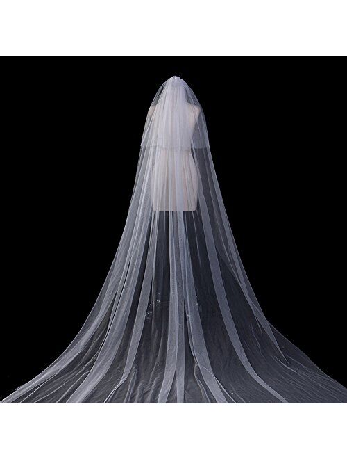 Kercisbeauty Cathedral Lace Veil Bridal Lace Veil Drop Veil Wide Lace Veil Chapel Veil with Blusher Bridal veil Single Layer Veil Wedding Hair Accessories