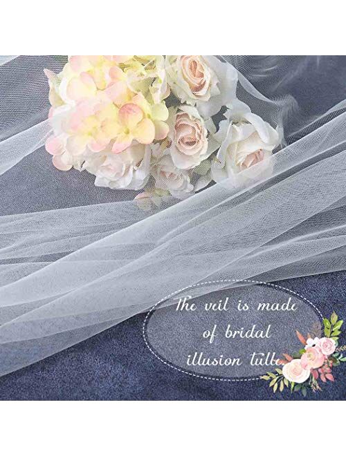 Milanco Wedding Bridal Veil with Metal Comb White Cut Edge Drop Veil 2 Tier Brides Hair Accessories for Women Elbow Length Waist Length