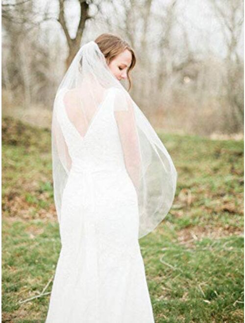 Milanco Wedding Bridal Veil with Metal Comb White Cut Edge Drop Veil 2 Tier Brides Hair Accessories for Women Elbow Length Fingertip Length