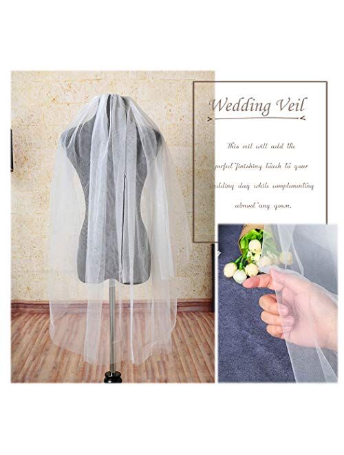 Milanco Wedding Bridal Veil with Metal Comb White Cut Edge Drop Veil 2 Tier Brides Hair Accessories for Women Elbow Length Fingertip Length