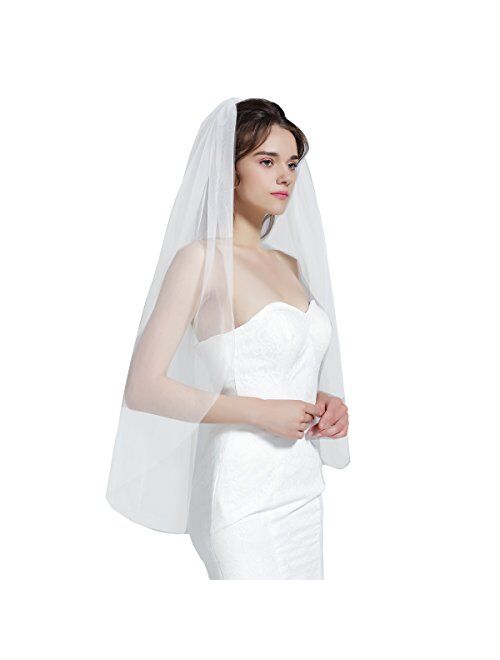 Wedding Bridal Veil with Comb 1 Tier Cut Edge Fingertip&Cathedral Length