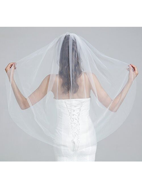 Wedding Bridal Veil with Comb 1 Tier Cut Edge Fingertip&Cathedral Length