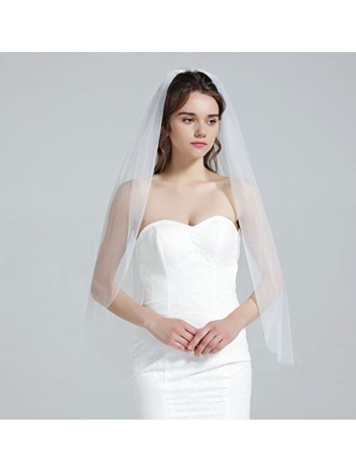 Wedding Bridal Veil with Comb 1 Tier Cut Edge Fingertip&Cathedral Length
