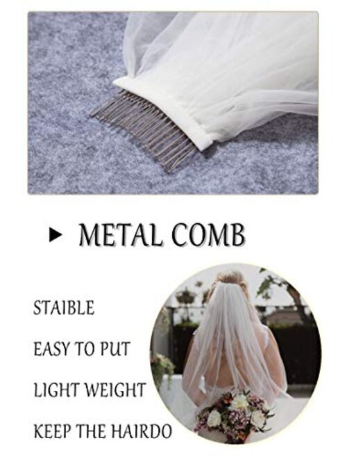 Wedding Bridal Veil with Comb 1 Tier Cut Edge Fingertip&Cathedral Length