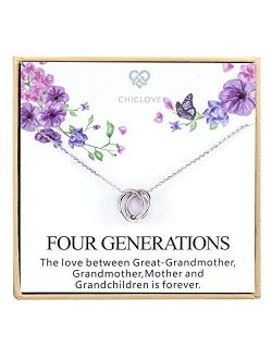 Four Generations Necklace for Great Grandmother - Sterling Silver Four Circles Generation Necklace Gifts for Great Grandma (Four Generation Necklace)