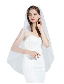1 Tier Wedding Bridal Veil Pencil Edge Ivory White Fingertip Cathedral (More Length)