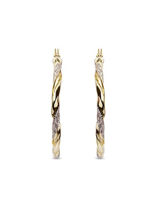 LeCalla Sterling Silver Jewelry Two-Tone Light-Weight Italian Design Hoop Earrings for Women