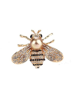 HSQYJ Honey Bee Brooches Crystal Insect Themed Bee Brooch Animal Fashion Shell Pearl Brooch Pin Gold Tone