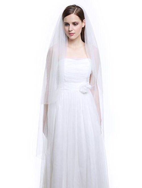 Bridal Wedding Veil 2T Knee Length Cut Edge with Comb Ivory White
