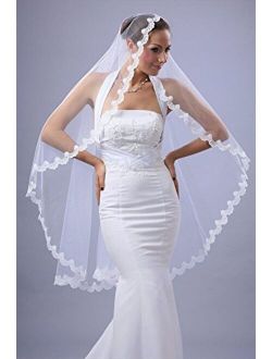 Bridal Mantilla Veil Diamond (Off) White 1 Tier Knee Length Scallop Lace Edge