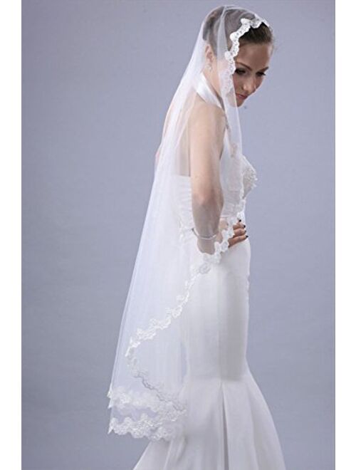 Bridal Mantilla Veil Diamond (Off) White 1 Tier Knee Length Scallop Lace Edge