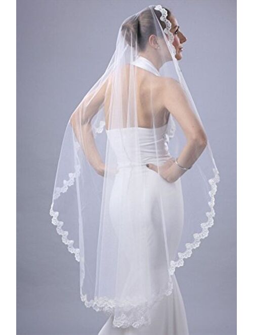 Bridal Mantilla Veil Diamond (Off) White 1 Tier Knee Length Scallop Lace Edge