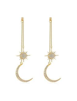 Feximzl Fashion Shiny Crystal Star Moon White Gold Color Drop Earrings Jewelry for Women Earring Jackets