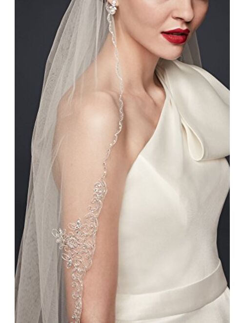 Passat 1T Mid/Ballet Veils Metallic Embroidered scalloped crystal bridal veil rhinestones Wedding Veil DB121