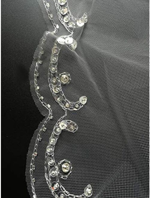 Passat 1T Mid/Ballet Veils Metallic Embroidered scalloped crystal bridal veil rhinestones Wedding Veil DB121