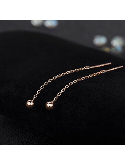 S.Leaf Gold Earrings for Women Threader Earrings Sterling Silver Chain Tassel Earrings