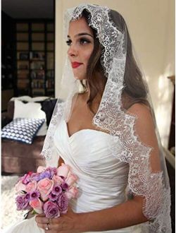 Bmirth Bride Wedding Veil White 60" Long Ballet Length Bridal Tulle Hair Accessorries with Comb and Lace Edge